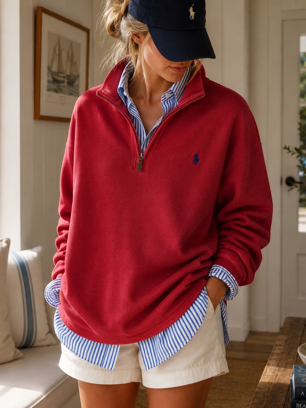Vintage Polo Ralph Lauren Oversized Red Quarter Zip Sweatshirt XL